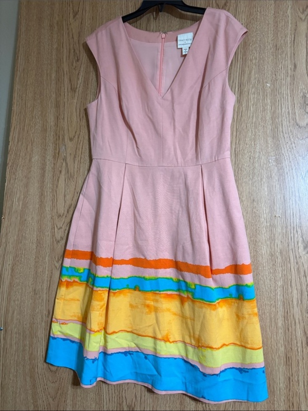 Antropologie Tracy Reese Peach color Dress with Multicolor Striped Hem